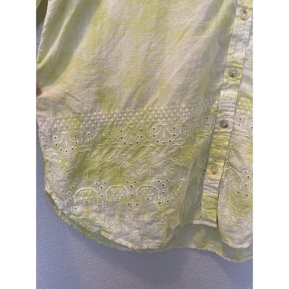 ANTHROPOLOGIE PILCRO CATE Button Down Watercolor Shirt Top Citron Yellow XL - Picture 4 of 10
